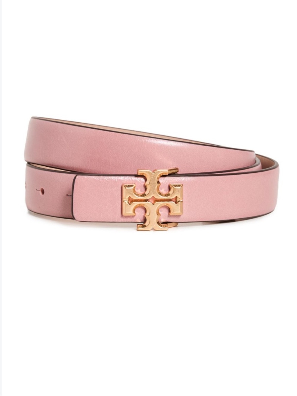 Tory Burch Pink Glazed Leather Belt with Gold Logo Buckle